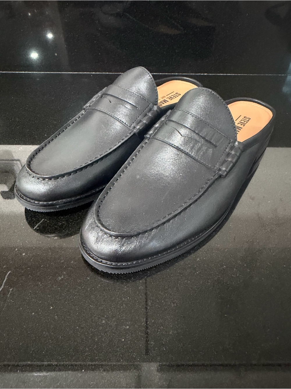 Steve Madden Abott Men’s Black Leather Loafer Mules 8.5